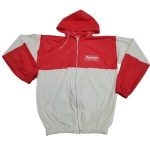 Vintage Budweiser Rain Jacket Mens Large Red White Rainmate 100% PVC Hooded